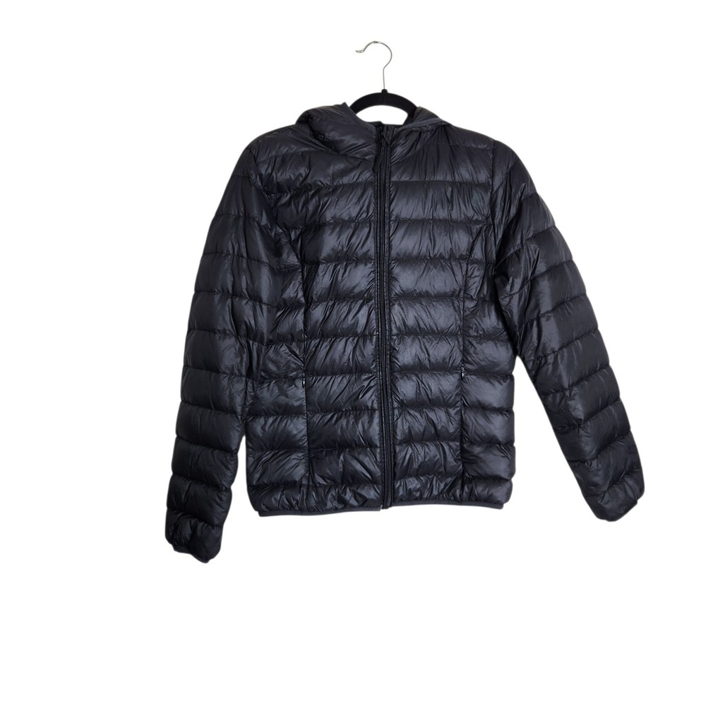 Merence Womens Hooded Puffer Jacket Black Down Insulated Size M